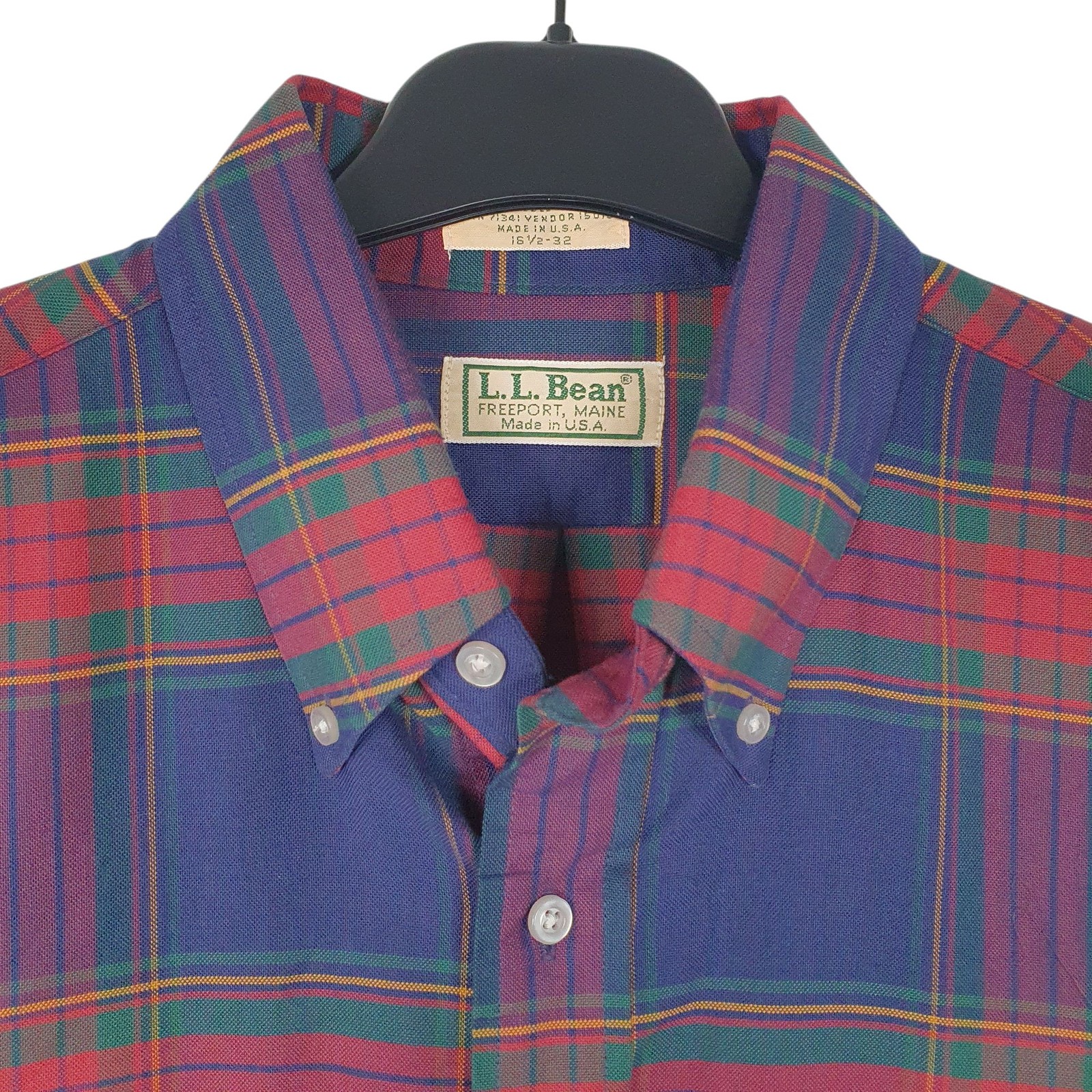 L.L.BEAN Navy Check Shirt Vintage 90s Made In USA Long Sleeve Casual Mens L image 2
