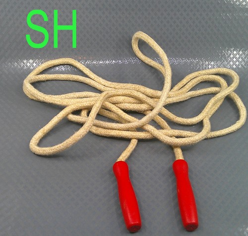 Vintage Jump Rope 4" Red Wood Handles Grips 154 inches long Braided Cotton