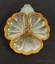 Jeannette Amber Iridescent Glass Clover Relish Dish - Vintage Depression Era 7”