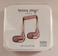 NIB Happy Plugs Deluxe Edition Pink Headphones With Mic  Remote - SEALED