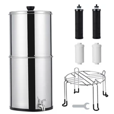 Gravity-fed Water Filter System,2 Filters 2.25G Stainless-Steel System Purifier