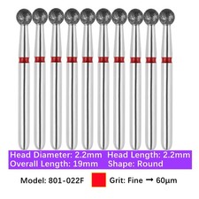 Vakker Dental Round FG Diamond Burs 801-022F Fine Grit 10/pk