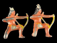 2 Vintage Barclay Manoil 155 Lead Toy Figurines Indian Chief w/ Archer 2.75"
