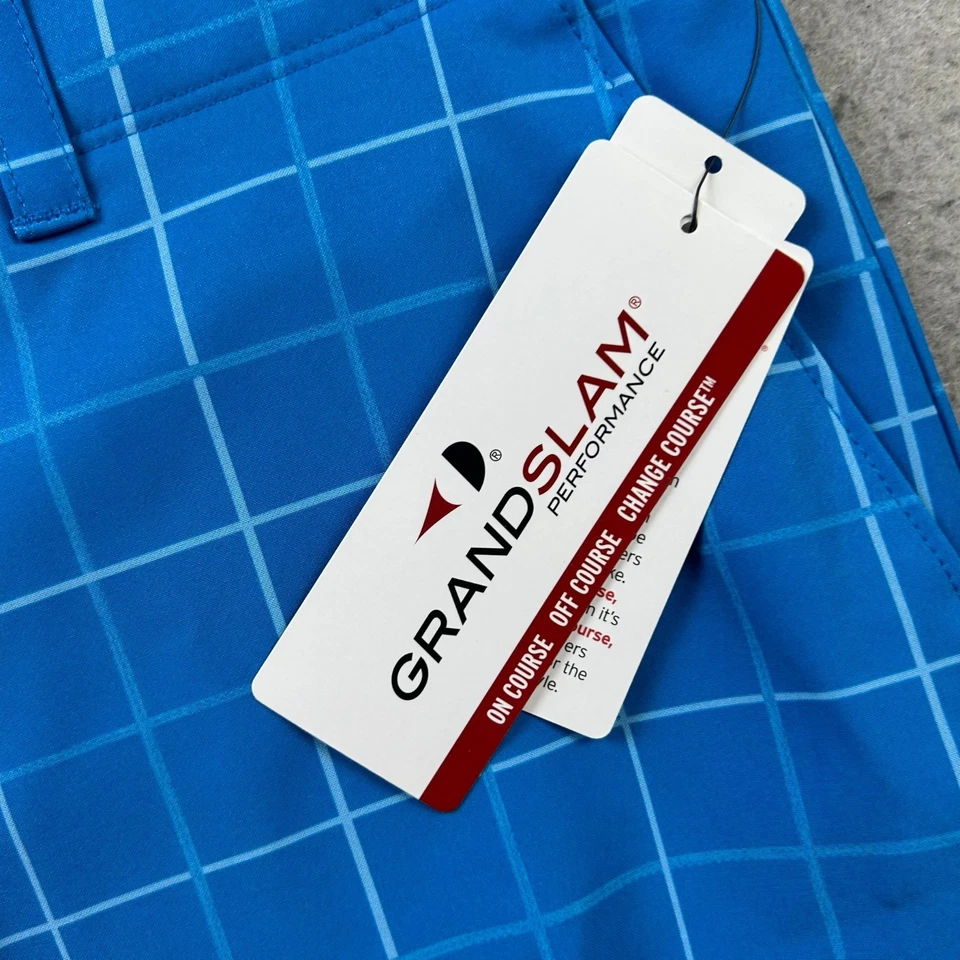 Grand Slam Shorts Mens 40 Blue Check Stretch 50UPF Performance Chino NWT - Imagem 4 de 4