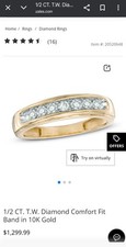 Men's 1/2 CT. T.W. Diamond Comfort Fit Band in 10K Gold Standard Ring Size 10
