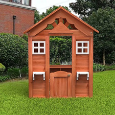 Outdoor Playhouse for Kids Boy Girl Ages 3-8, Wooden Cottage Playhouse with W...
