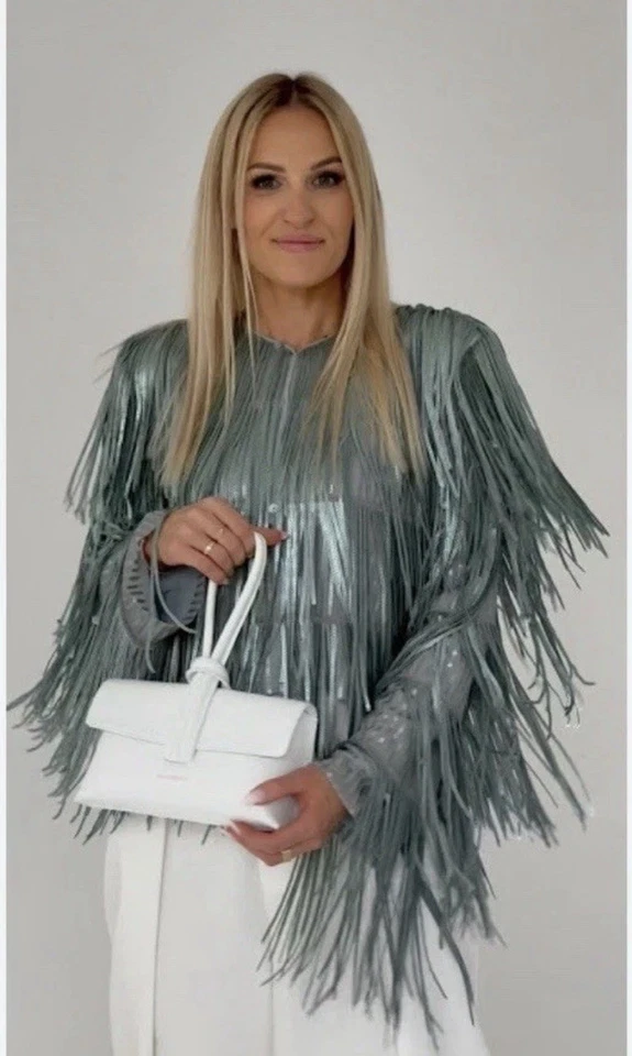 ZARA 2026 ZW Collection Silver Grey Sequin Fringe Jacket Size M 3210/040 Trendy - Image 1 of 4