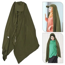  Muslim Jersey Hijab For Women With Hat Brim (Green) - Long Prayer Shawl Cap