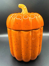 10 Strawberry Street Pumpkin Cookie Jar w/ Lid Speckled Ceramic Orange 10 oz