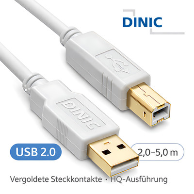 DINIC USB 2.0 Druckerkabel USB A auf USB B weiß 2m 3m 5m Scannerkabel