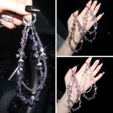 Luxury Bling Exquisite Double Crystal Bead Chain Phone Wrist Strap Lanyard Chain