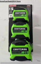 3 Piece - Craftsman High Visibility Vis 12 16 25 Ft. Tape Measure Set Green
