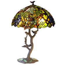 Tiffany-Style 2-Light Oval Table Lamp with Leaf  Grape Design   20" Shade