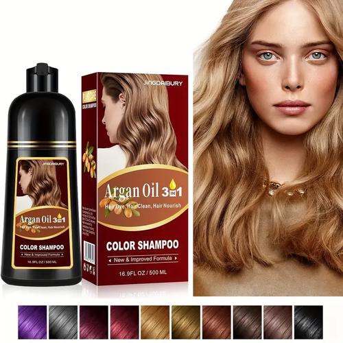 Argan Oil Blonde Brown Hair Shampoo,3 in 1 Hair Dye Shampoo, Easy To Use,500ml - Picture 14 of 25