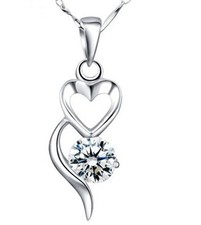 Sterling silver LOVE heart cubic zirconia pendant necklace18" Chain Gift box L14