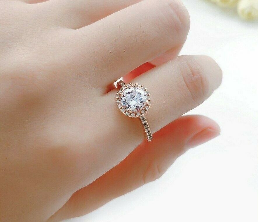 Womens Ladies Solitaire Halo Sterling Silver CZ Engagement Rings