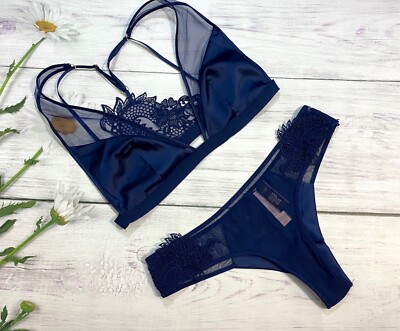 Victoria s Victorias Secret LUXE Blue Dragon Applique Bralette Cheeky Set