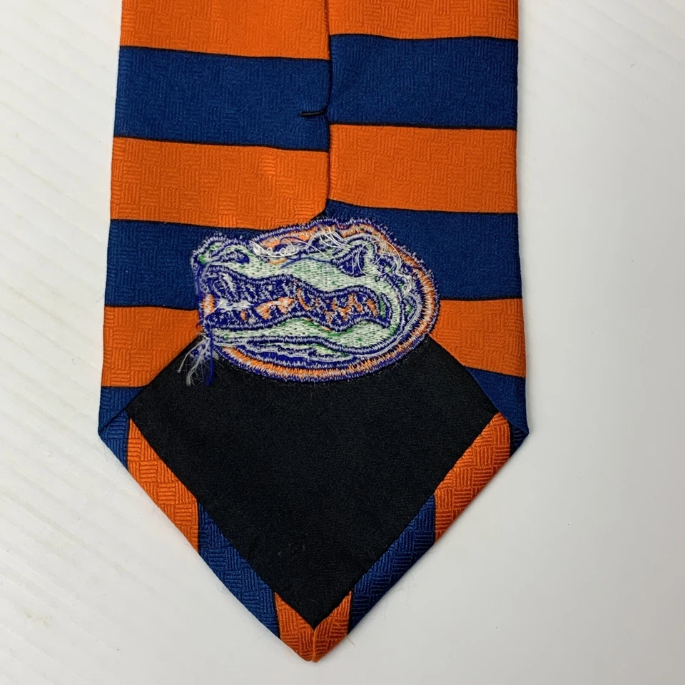 Florida Gators 真丝领带男式尺寸 3.75 x 58.5 英寸蓝色橙色条纹大学 — 第 3/4 张图片