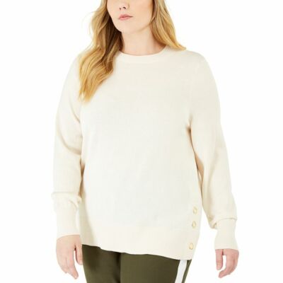 Michael Kors Womens Ivory Side Snap Long Sleeve Pullover Knit