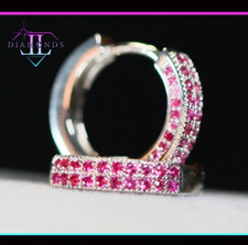 Mens Red Diamond Hoop Earrings, Womens Red Diamond Hoop Earrings, Ruby Earrings