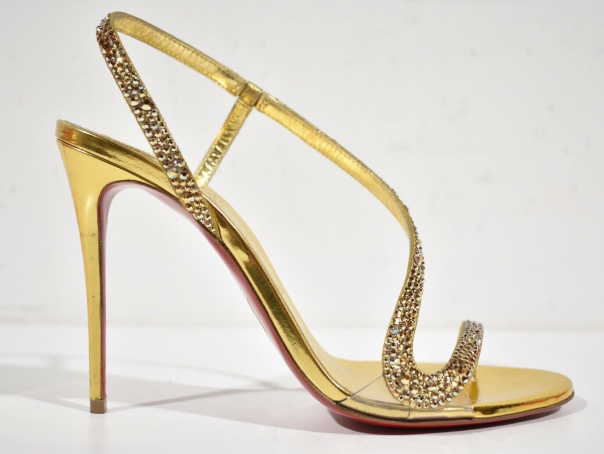 Christian Louboutin Rosalie Strass 100 Gold Ankle Strap Sandal