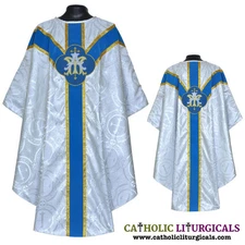 Marian blue with Silver brocade vestment,stole set,gothic chasuble,casulla