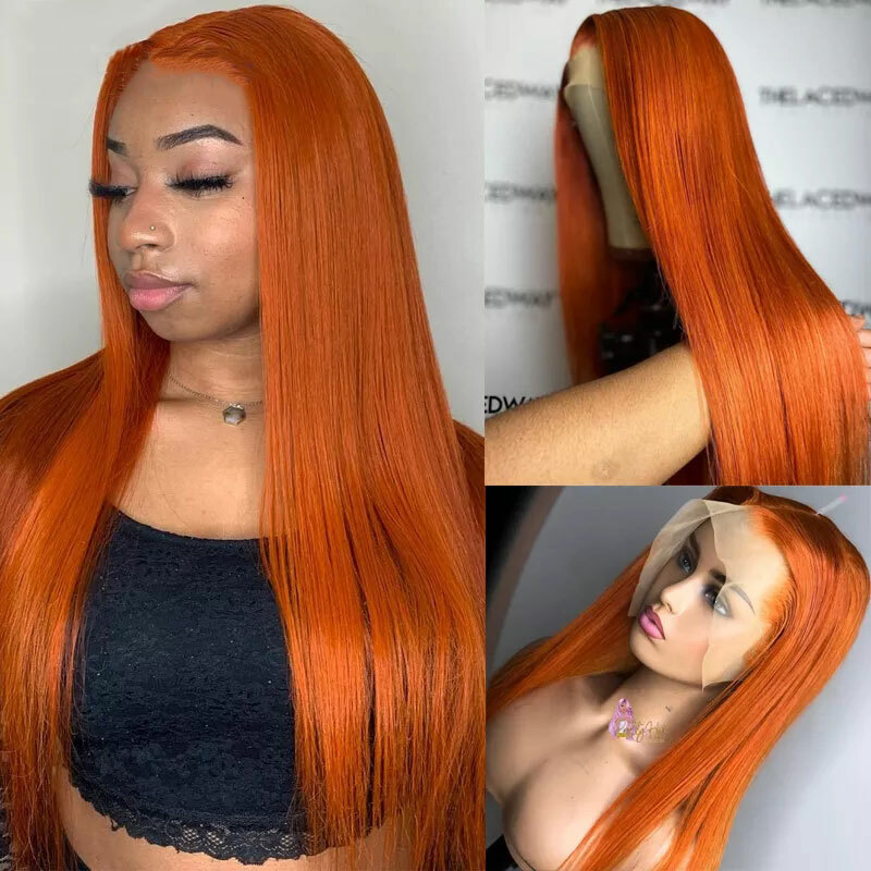 Copper Straight Beauty Lace Front Wig Natural Looking Dark Root H.D Copper Brown Straight Lace  main image 4