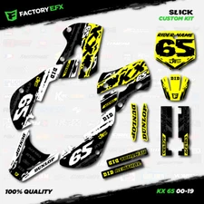 White & Yellow Slick Racing Graphics Kit fits Kawasaki 00-24 Kx65 Kx 65 Decal