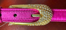NWT Vtg LOUIS FERAUD Silk Satin Belt w/Rhinestones Euro 76 US 26 - 30 Fuscia New