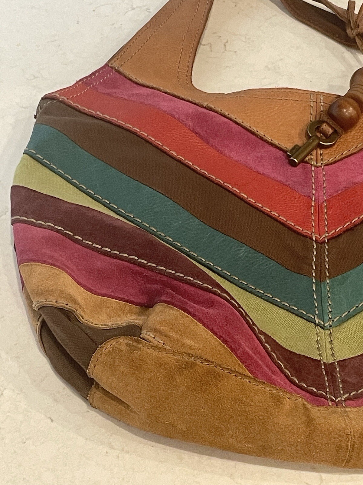 Fossil Multicolor Patchwork Leather Suede Hobo Sh… - image 3