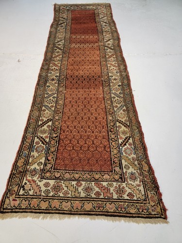 Antique Oriental Hand-Knotted Wool Runner Collectible Kurdish Rust 3' x 10'2"