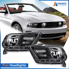 For 2010-2014 Ford Mustang Black Housing Left & Right Pair Headlight Assembly