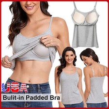 Women's Tank Top Adjustable Strap Camisole with Built in Padded Bra Vest Cami US