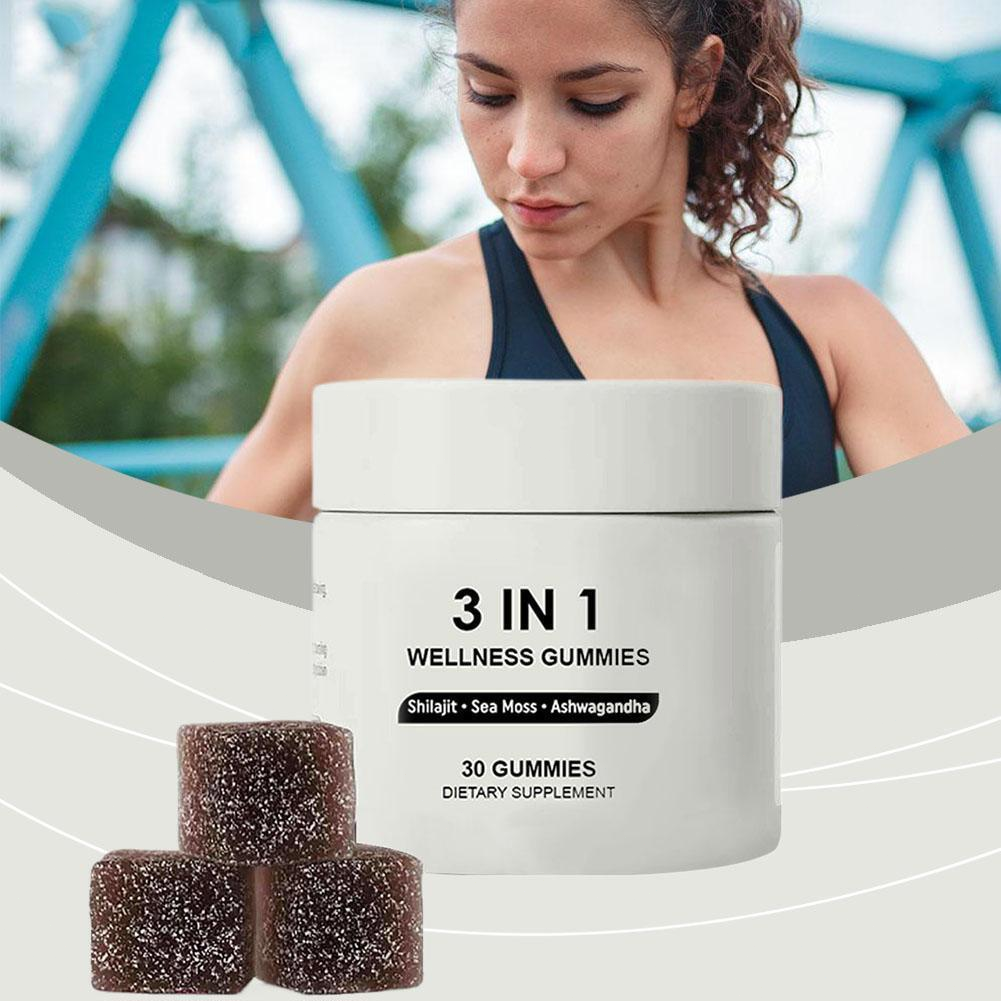 3 in 1 Shilajit Gummies with Ashwagandha Cured Shilajit Wellness Gummy (1 Pack)