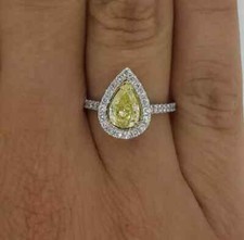 2.00Ct Pear Cut Lab-Created Yellow Citrine Engagement Ring 14k White Gold Plated