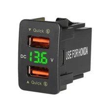12V Dual USB QC3.0 Fast Car Charger Socket Adapter Green LED Voltmeter For Honda