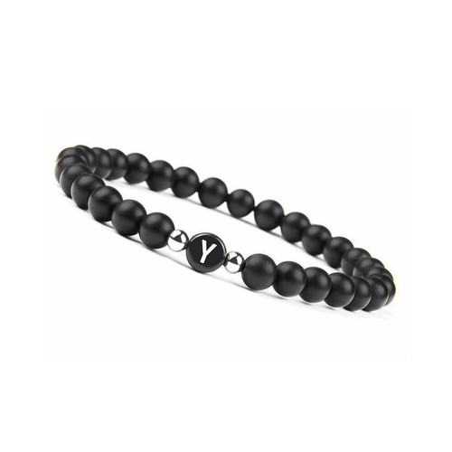 US Initialen Armband 6mm matt schwarz Onyx Buchstabenarmband Alphabet Paar Unisex - Bild 35 von 36