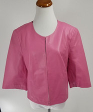 Madeleine Uk Size 18 Us 14 Leather Cropped Jacket 3/4 Sleeves Pink New