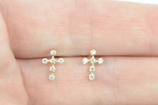 14K Yellow Gold Cubic Zirconia CZ Cross Earrings