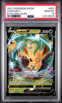 2021 LEAFEON V #166 & #007 SWSH EVOLVING SKIES POKEMON PSA 10 2