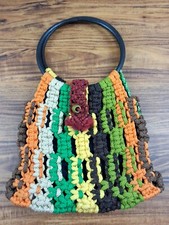 Crochet Macrame Vintage 70s Handbag Round Plastic HANDLES Mod MCM Primary Colors