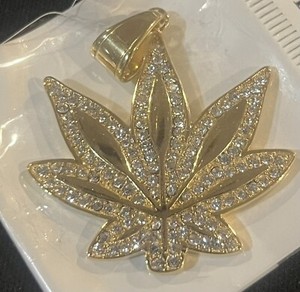 Authentic Iced Leaf Plant Pendant Gold Plated Cubic Zirconia