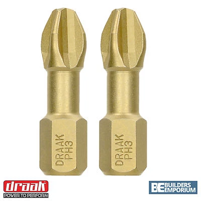 PH3 25mm x 2 TITANIUM Impact Bits DRAAK Premium Quality