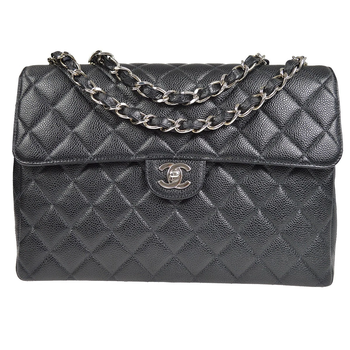 Chanel Grey Quilted Mattie Caviar Classic Jumbo Double Flap Bag