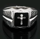 18k White Gold Plated Men's Cross Ring Men's Black Ring R66