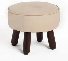 Round faux leather footrest pouf, non-skid legs, 13"L x 13"W x 10.2"H, beige