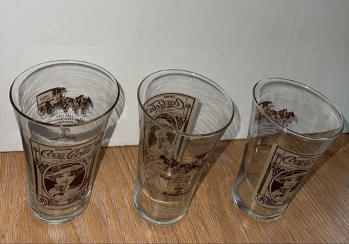 3 Vintage Coca Cola 16oz Recreation of Original Flair Glass Victorian Lady