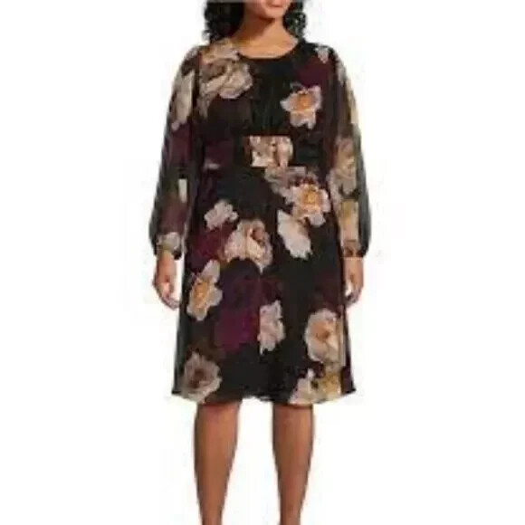 Calvin Klein Womens Floral Print Chiffon Wear To Work Dress Plus Size 18W |  eBay