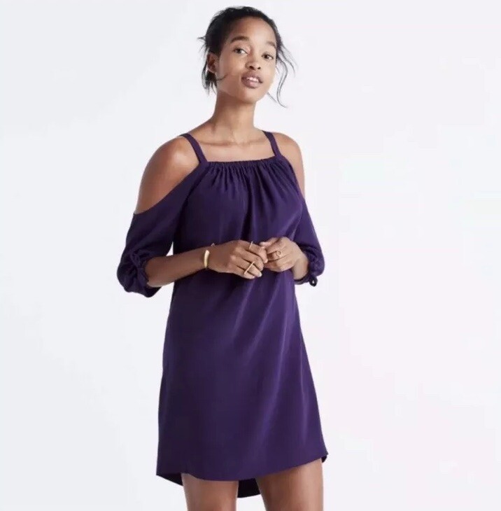 Madewell Purple Women's Size Shift Silk Cold-Shoulder Dress EUC