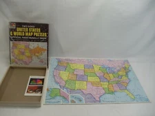 VTG Selchow Righter two sided United States world map puzzle - complete 63 pc
